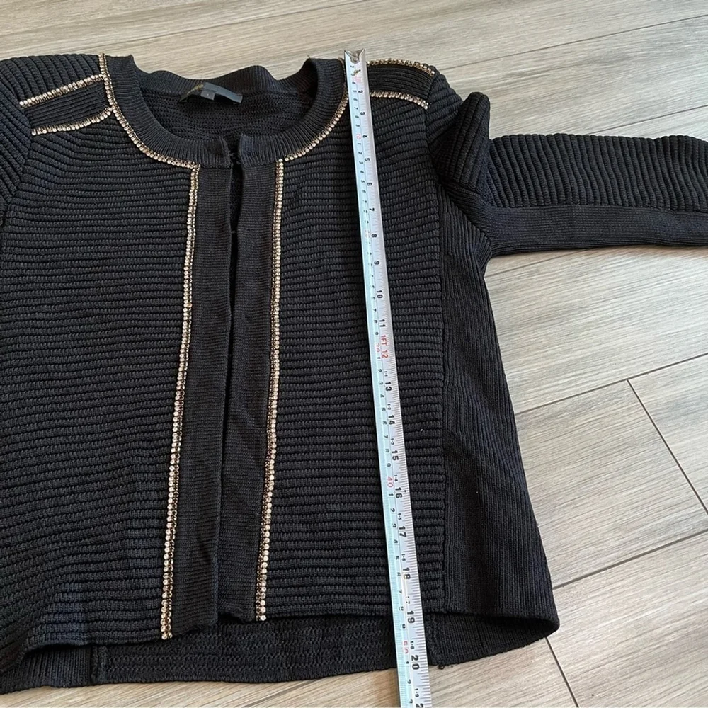 Maje Fine Knit Rhinestone Trim Cardigan Jacket Black Gold French Designer Small - Picture 15 of 16